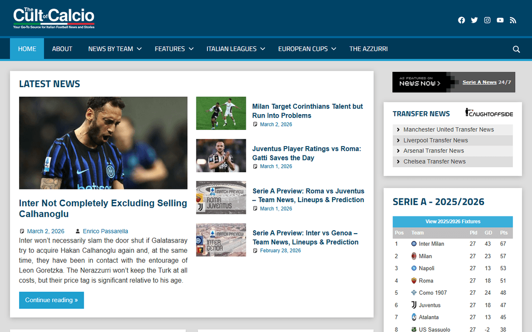 cultofcalcio.com publisher screenshot