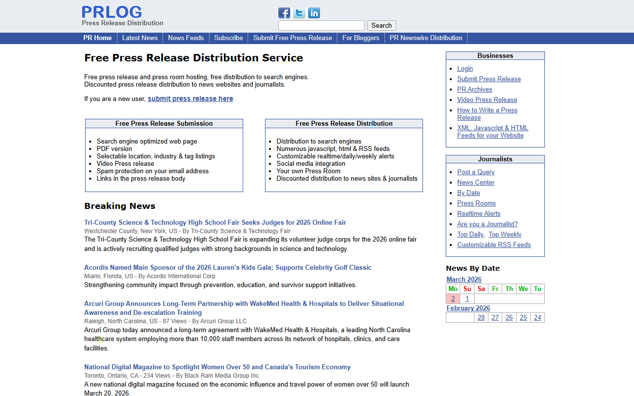 prlog.org publisher screenshot