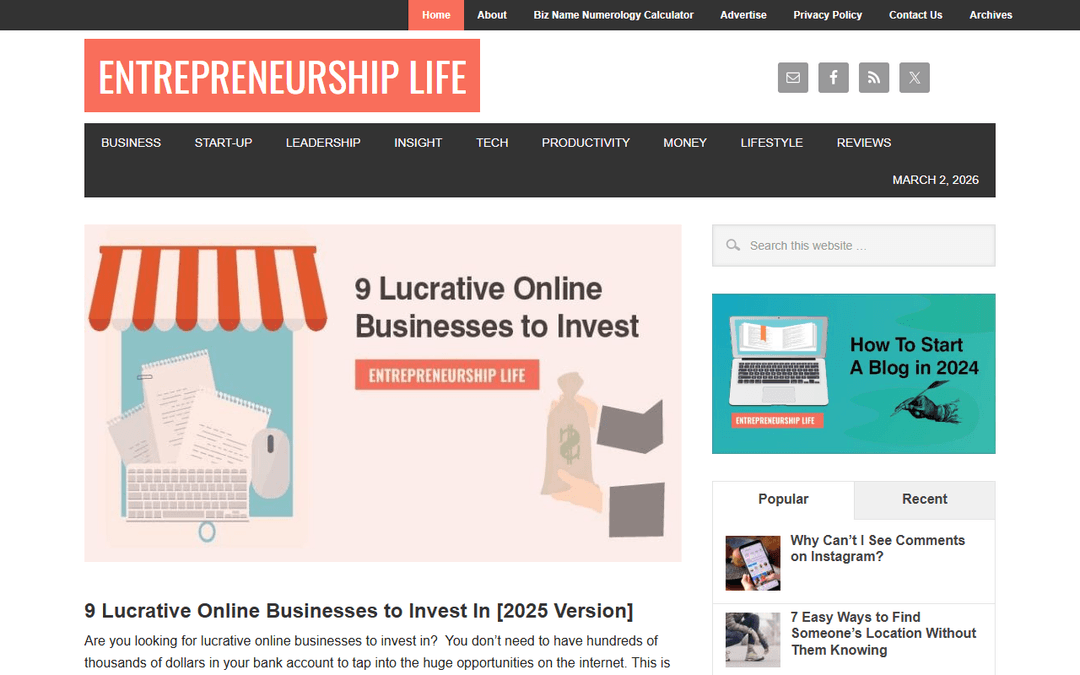 entrepreneurshiplife.com publisher screenshot