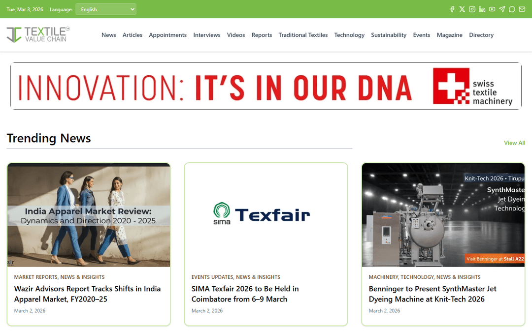 textilevaluechain.in publisher screenshot