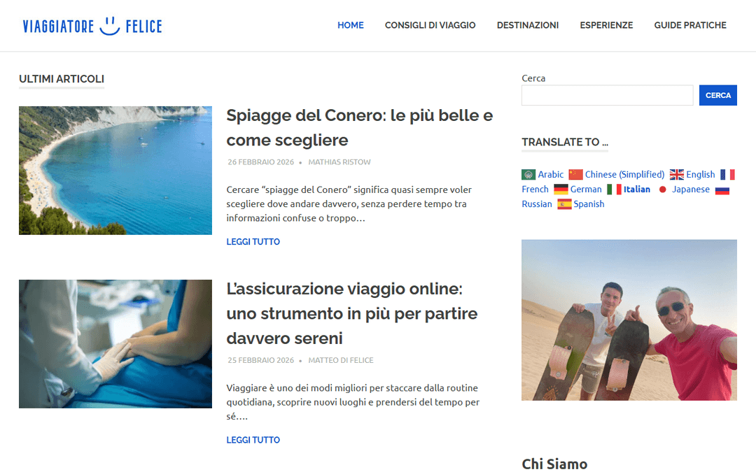 viaggiatorefelice.com publisher screenshot