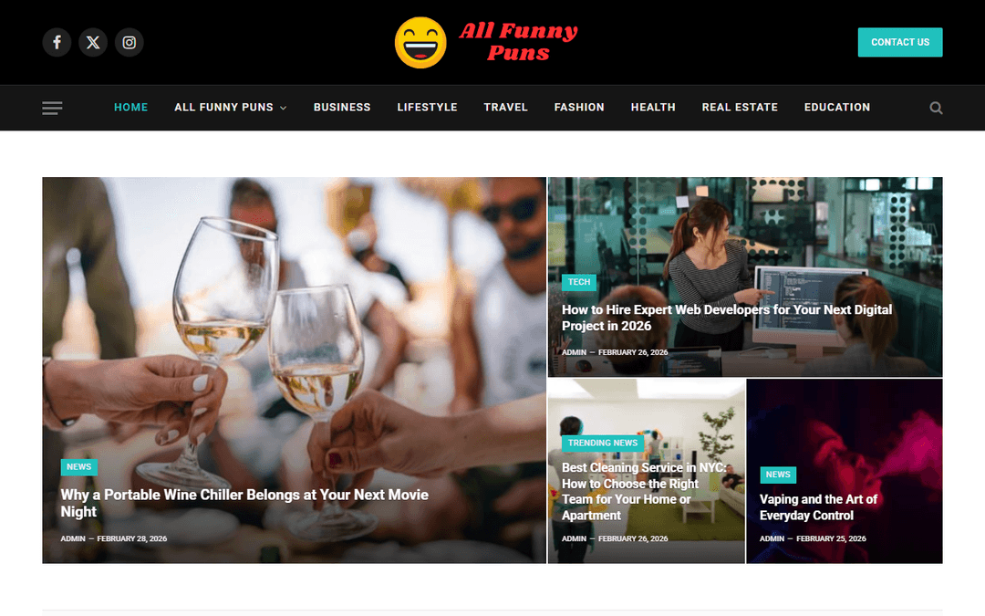 allfunnypuns.com publisher screenshot