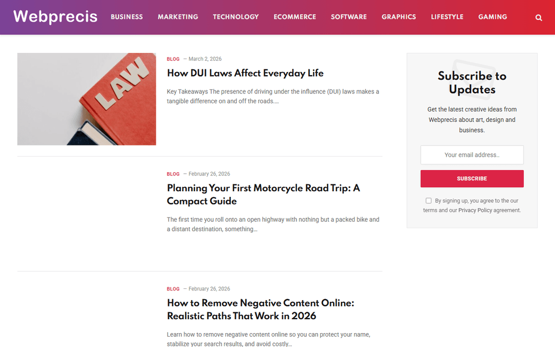 webprecis.com publisher screenshot