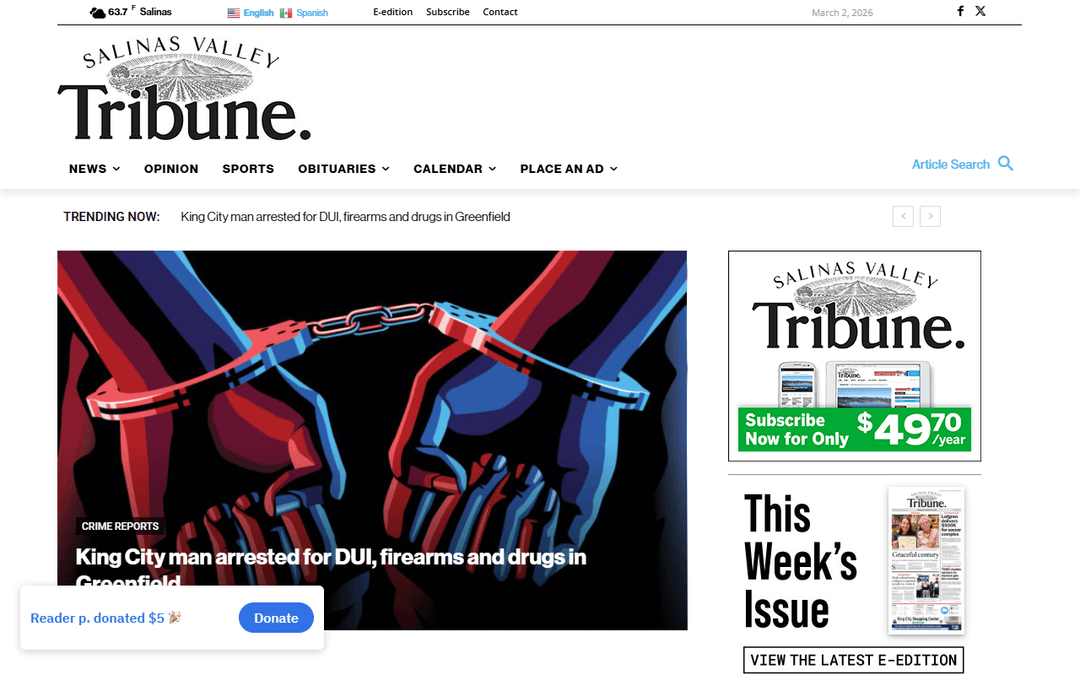 salinasvalleytribune.com publisher screenshot