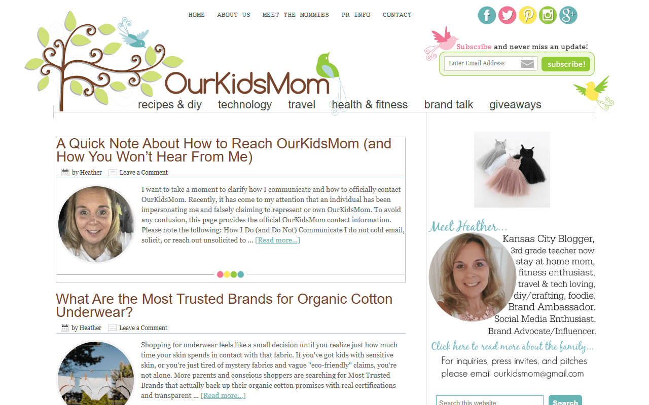 ourkidsmom.com publisher screenshot