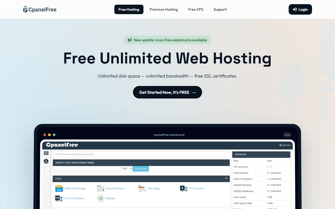 cpanelfree.com publisher screenshot