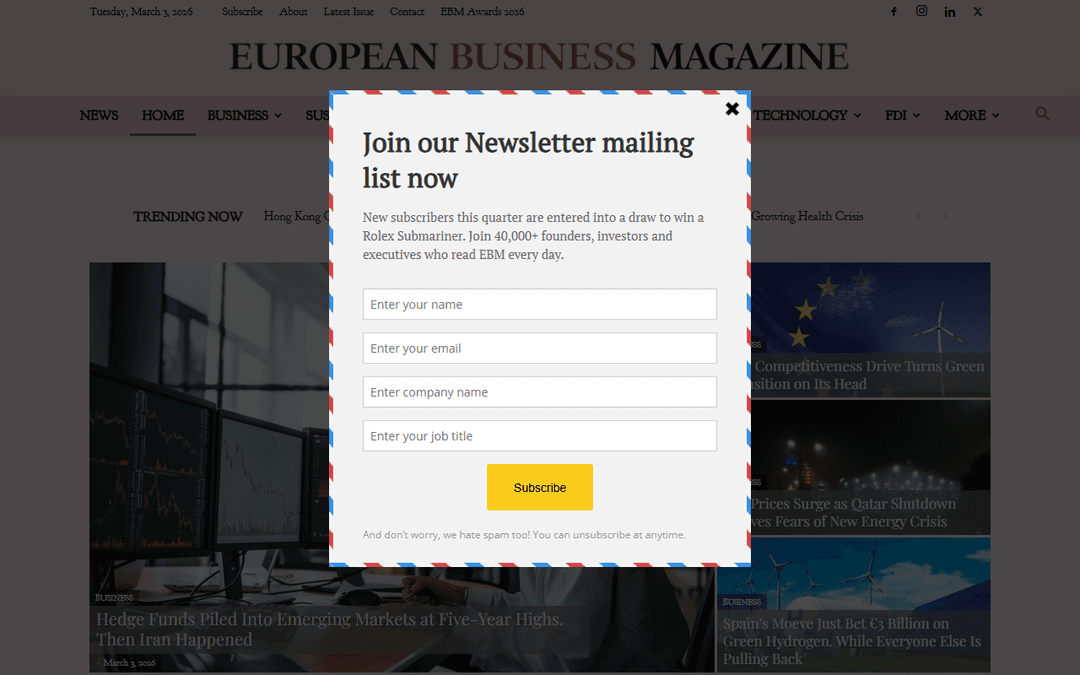 europeanbusinessmagazine.com publisher screenshot
