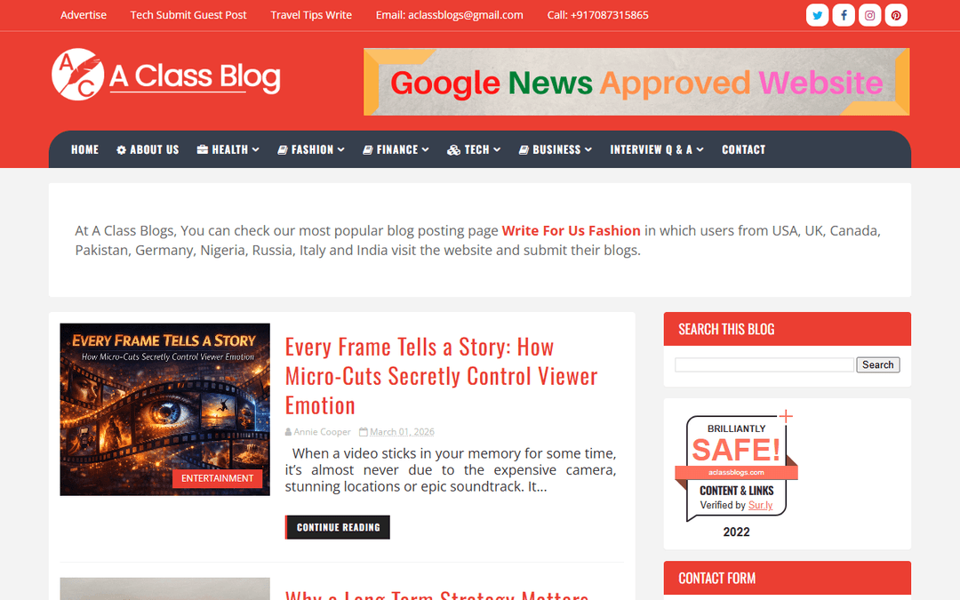 aclassblogs.com publisher screenshot