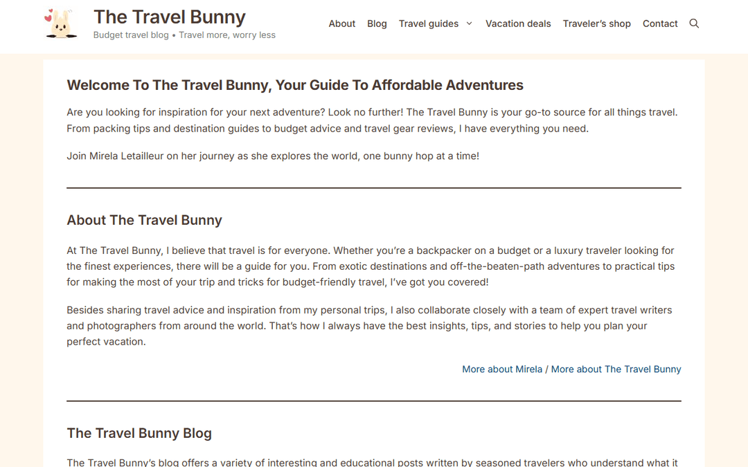 the-travel-bunny.com publisher screenshot