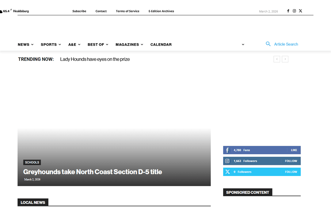 healdsburgtribune.com publisher screenshot