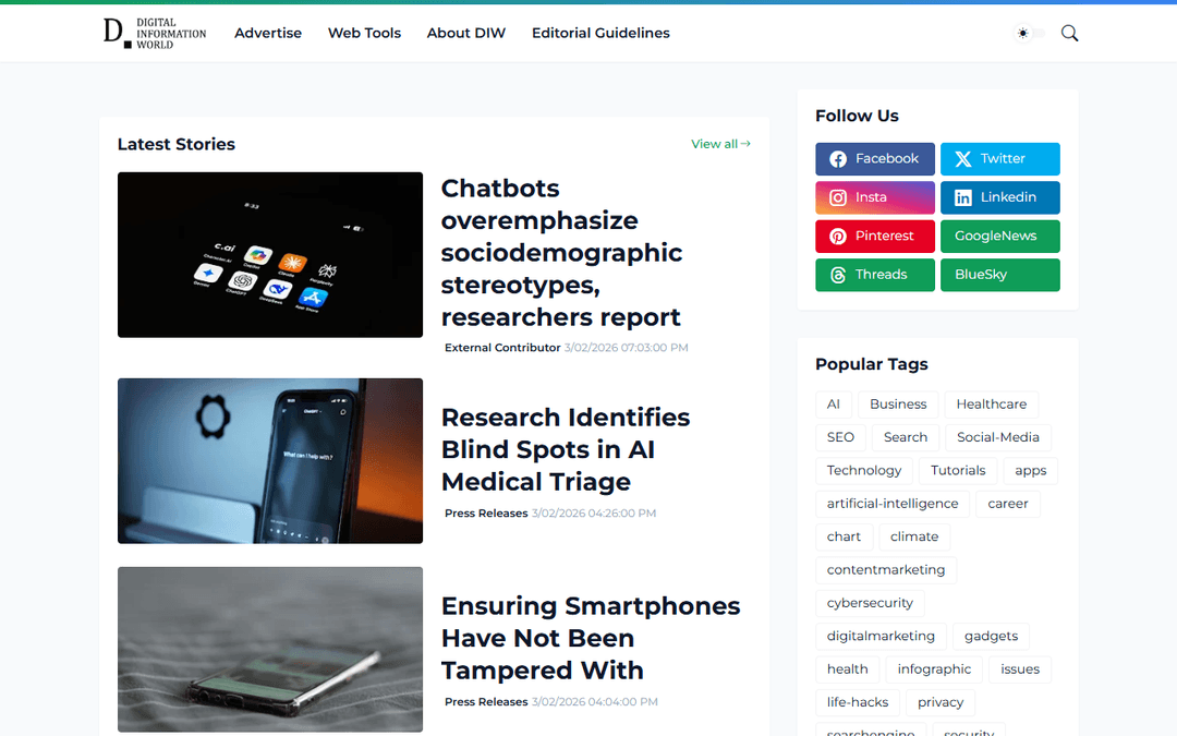 digitalinformationworld.com publisher screenshot