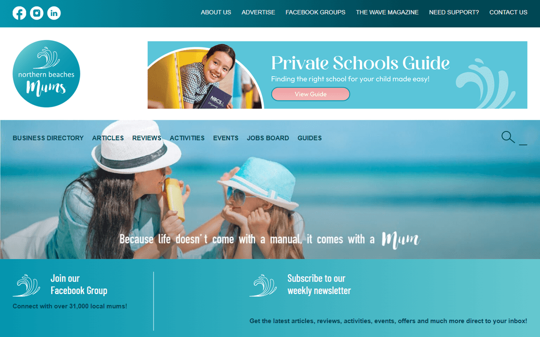 northernbeachesmums.com.au publisher screenshot
