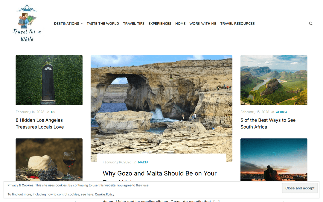 travelforawhile.com publisher screenshot