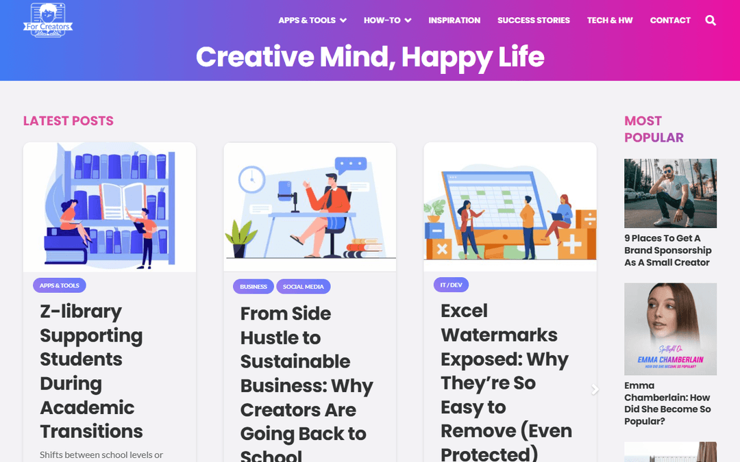 forcreators.com publisher screenshot
