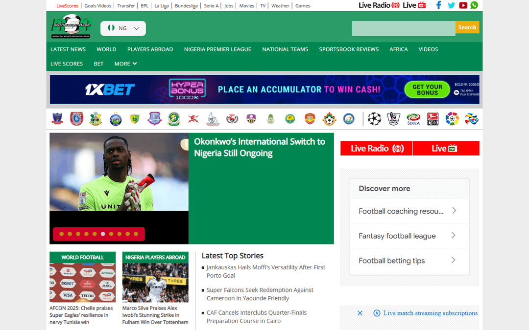 nigeriasoccernet.com publisher screenshot