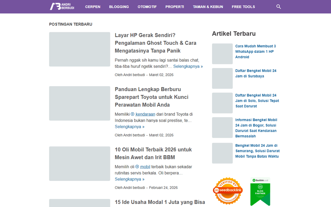 andriberbudi.com publisher screenshot