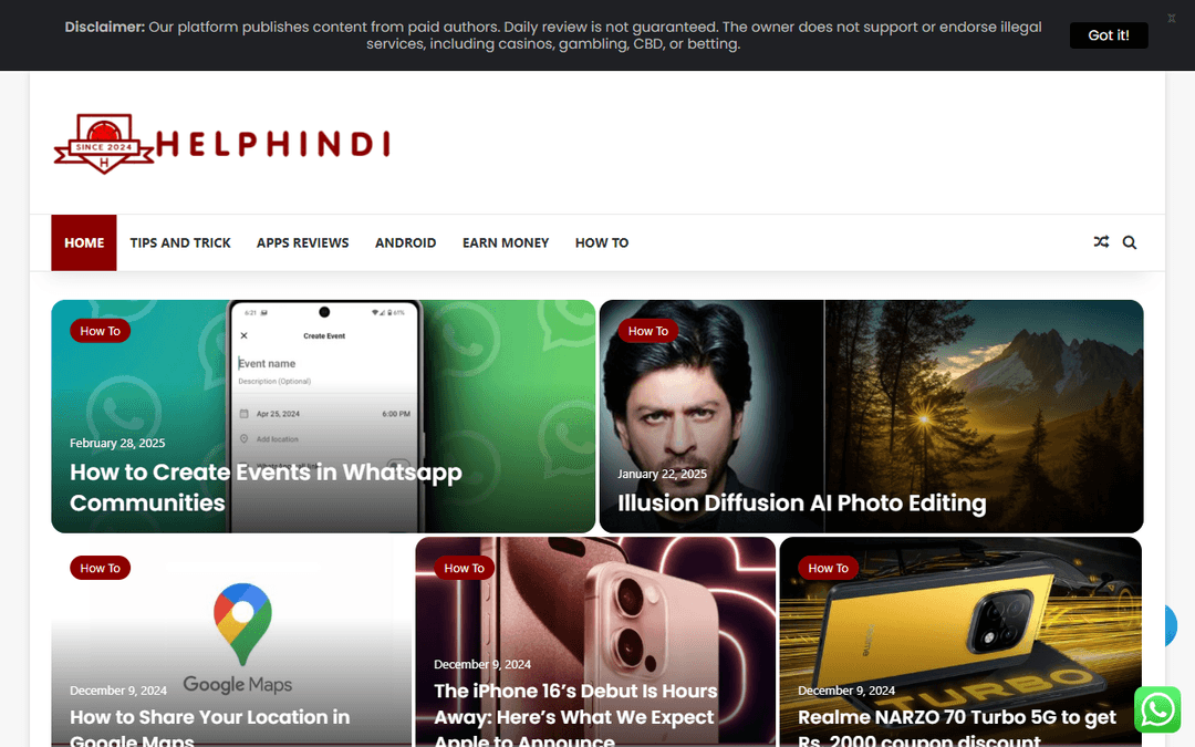 helphindi.co.in publisher screenshot