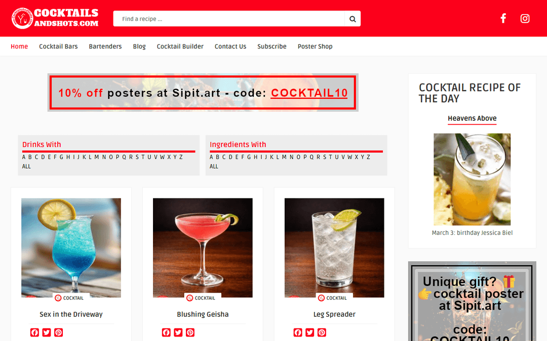 cocktailsandshots.com publisher screenshot