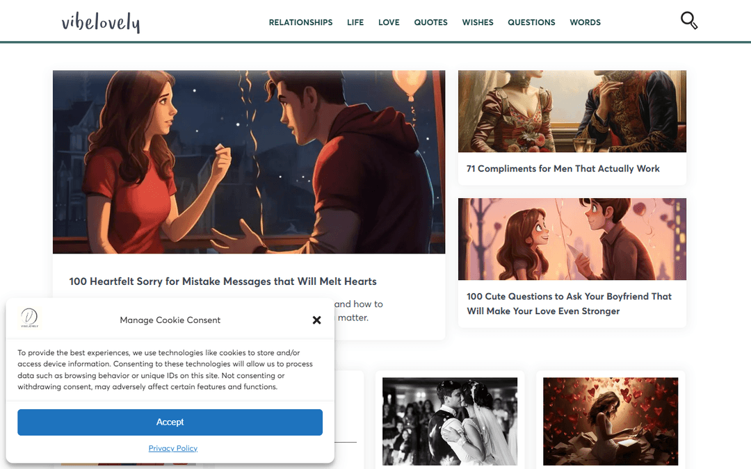 vibelovely.com publisher screenshot